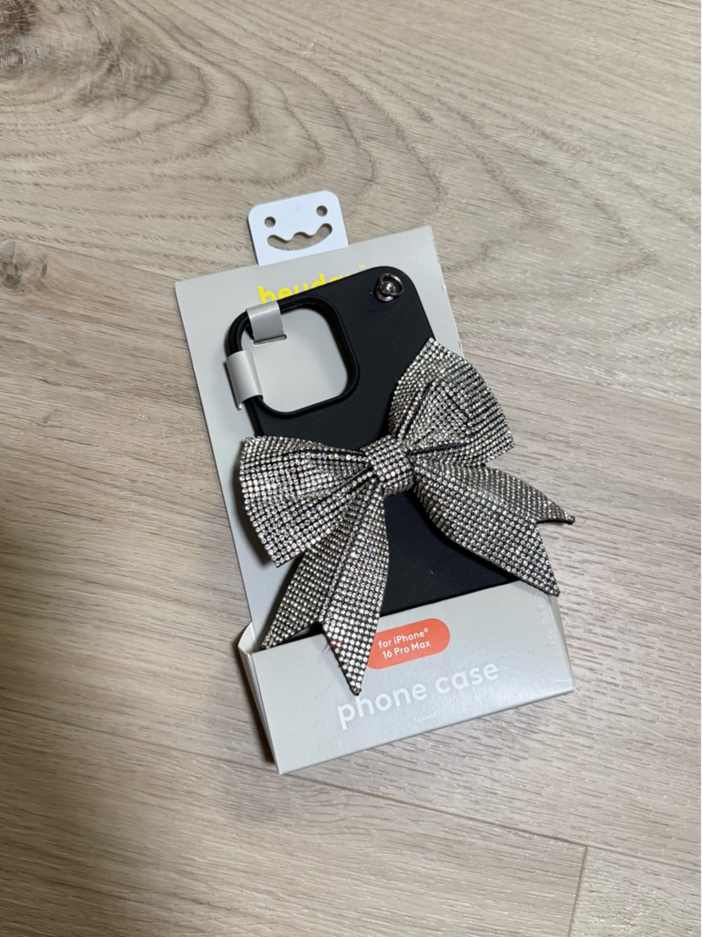 Stylish Black Phone Case with Rhinestone Bow for iPhone 16 pro max